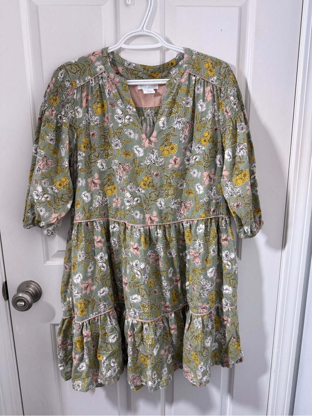 Cynthia Rowley Sage Green Floral Tiered Dress